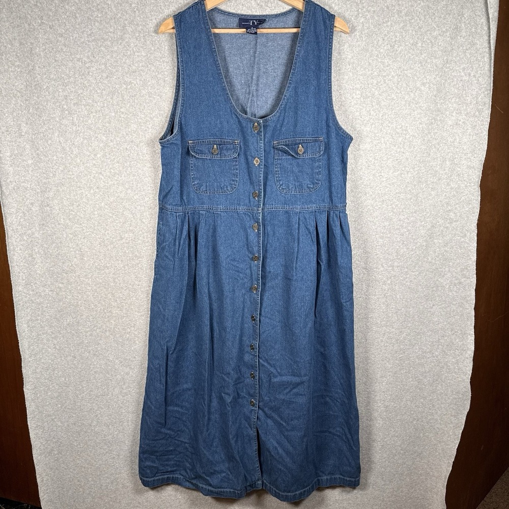 Ty wear maxi dress womens 14 denim long line button front jean